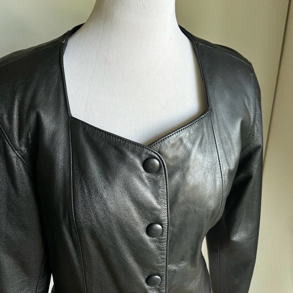 90s Wilsons Leather Jacket Cropped Snap Front Biker Babe Sexy Gothic Witchy MED - Picture 7 of 13